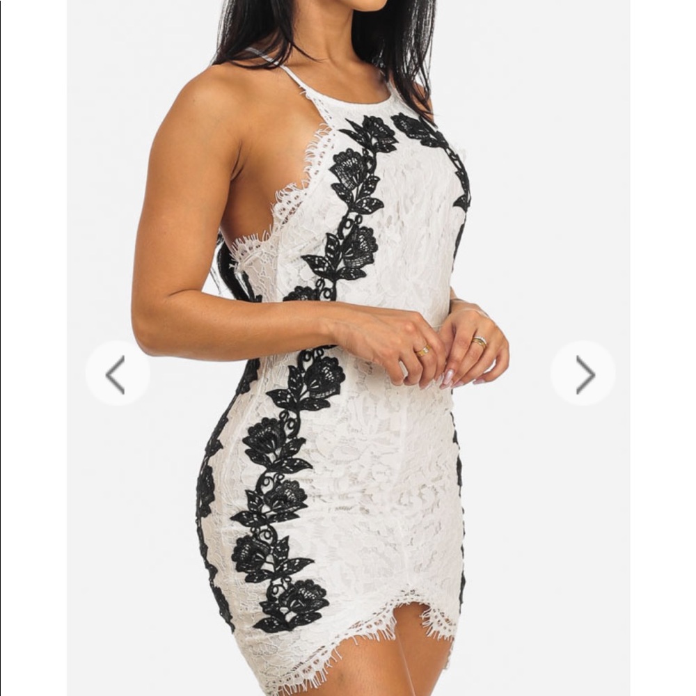 White and Black rose mini dress